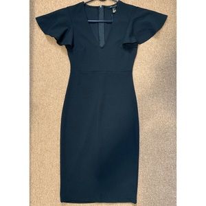 Cute Black V-neck ruffled sleeve bodycon dress